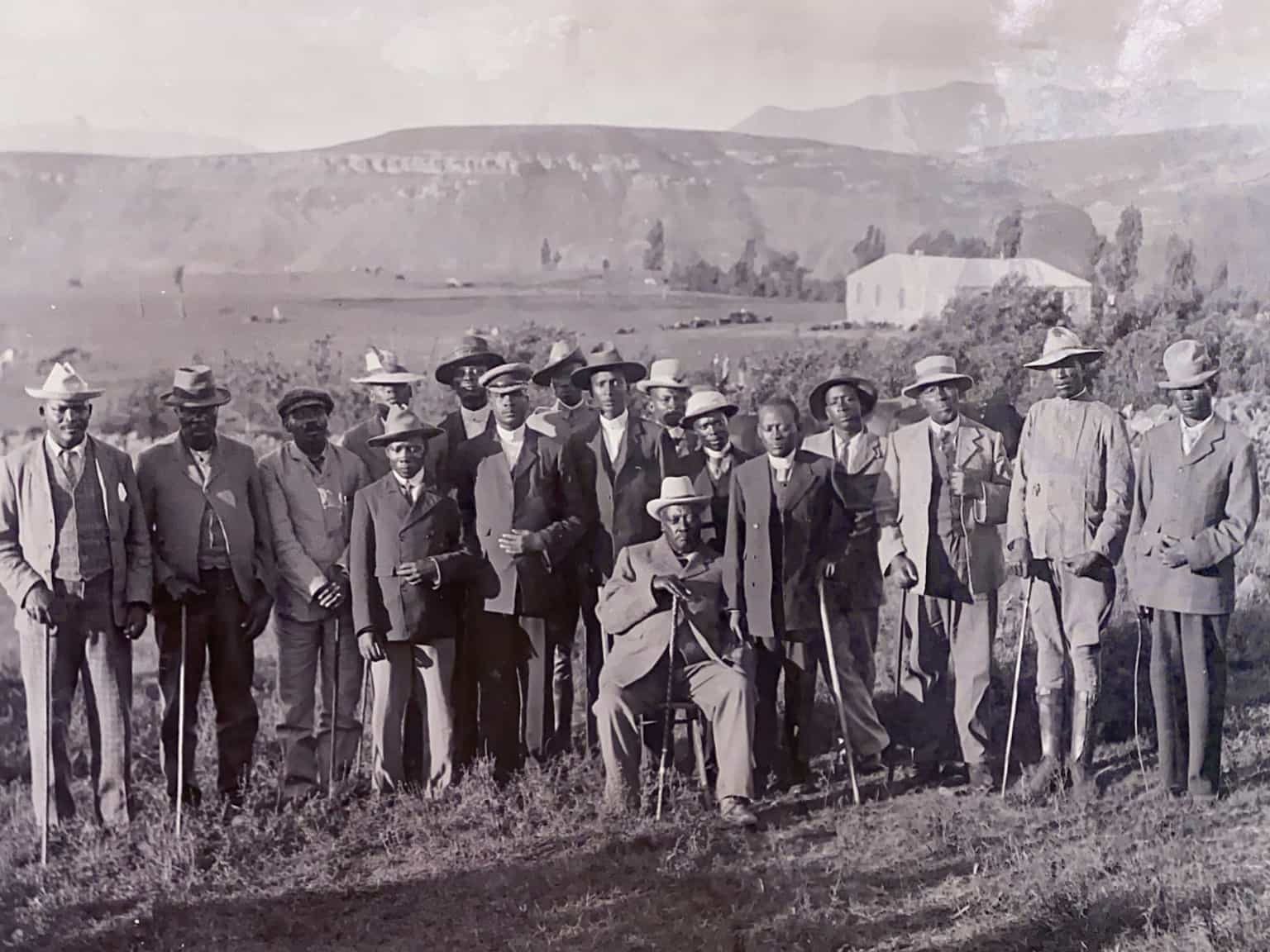 Historical portrait of Paramount Chief Lerotholi Letsie and fellow leaders